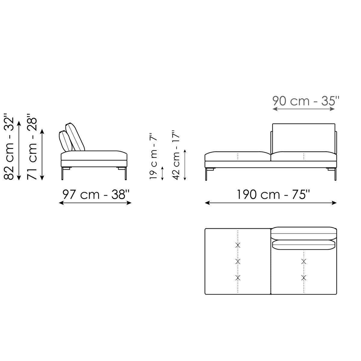 Bonaldo Aliante - Penisola 190 - size drawing