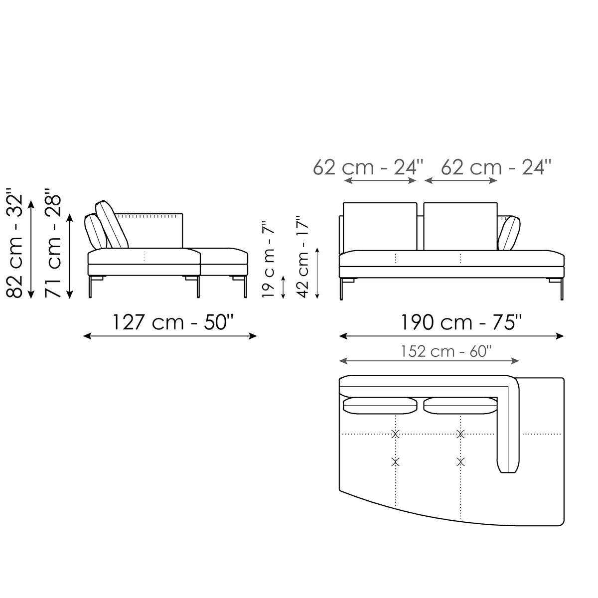 Bonaldo Aliante - Angled penisola - size drawing