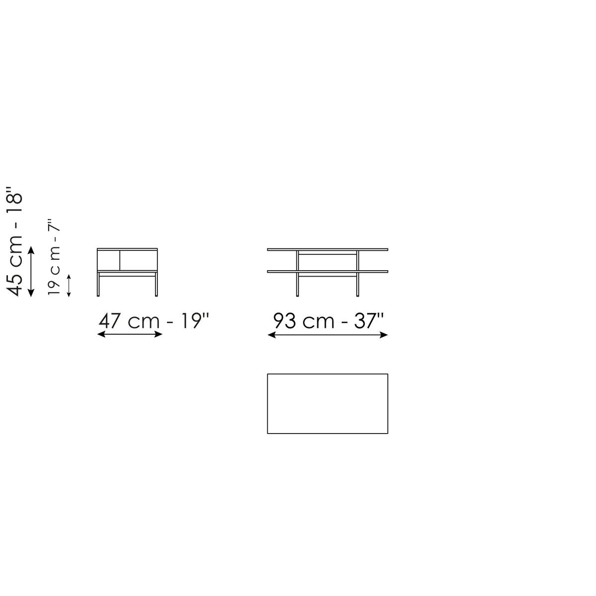Bonaldo Aliante - Coffe table 93 x 47 - size drawing