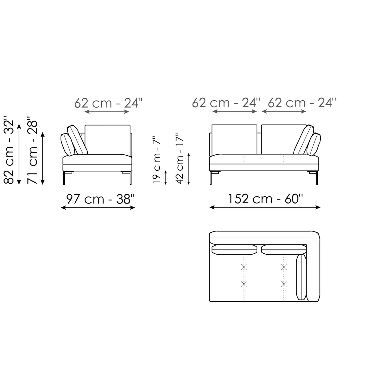 Bonaldo Aliante - End section corner sofa 152 - size drawing