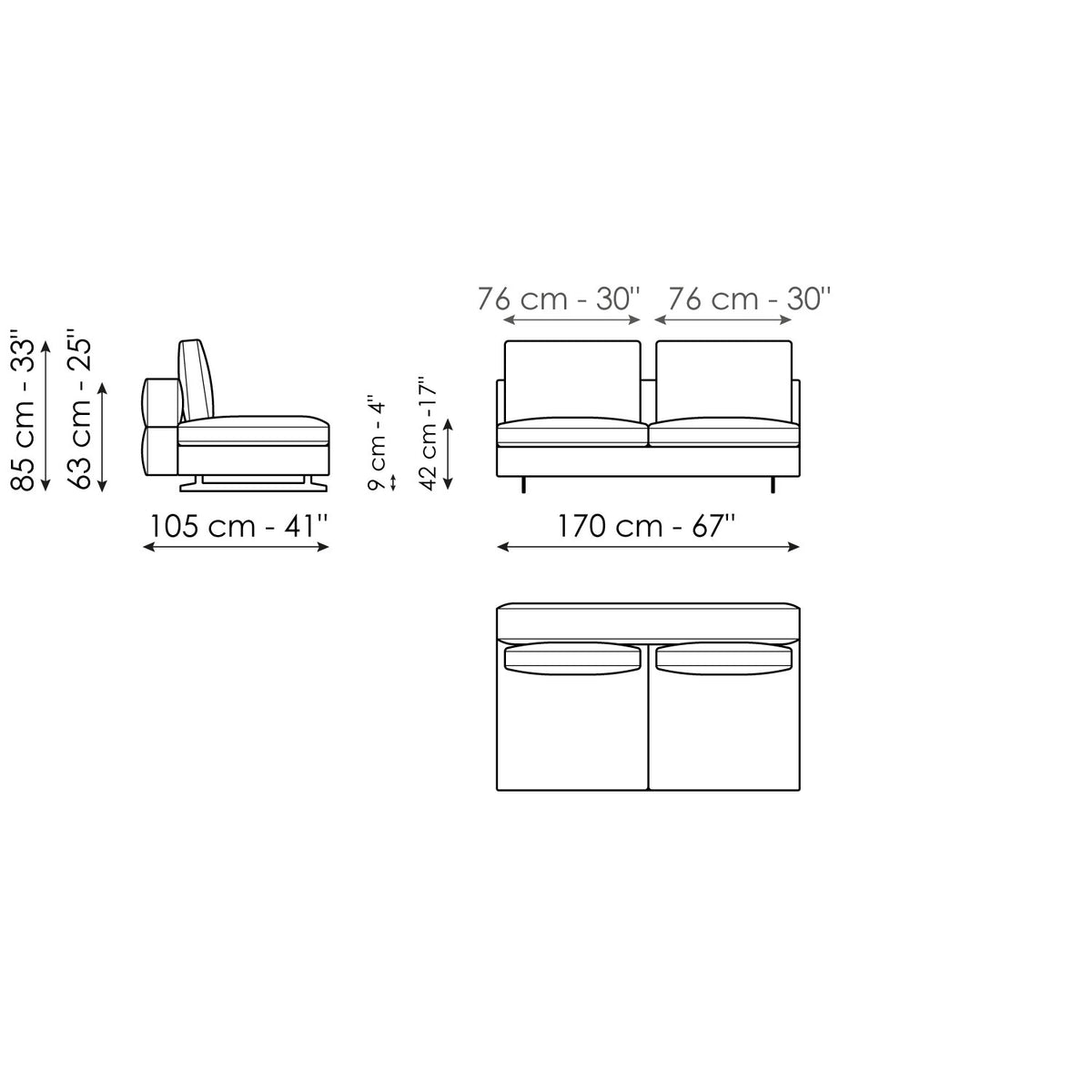 Bonaldo Ever More - Central section 170 - dimension drawing