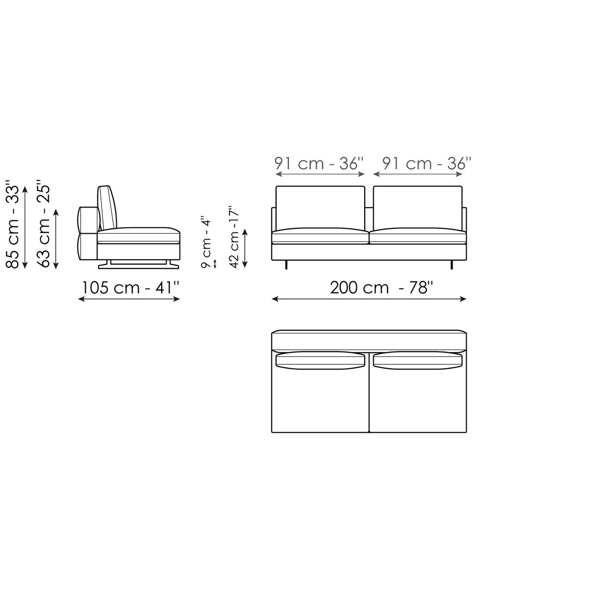 Bonaldo Ever More - Central section 200 - dimension drawing