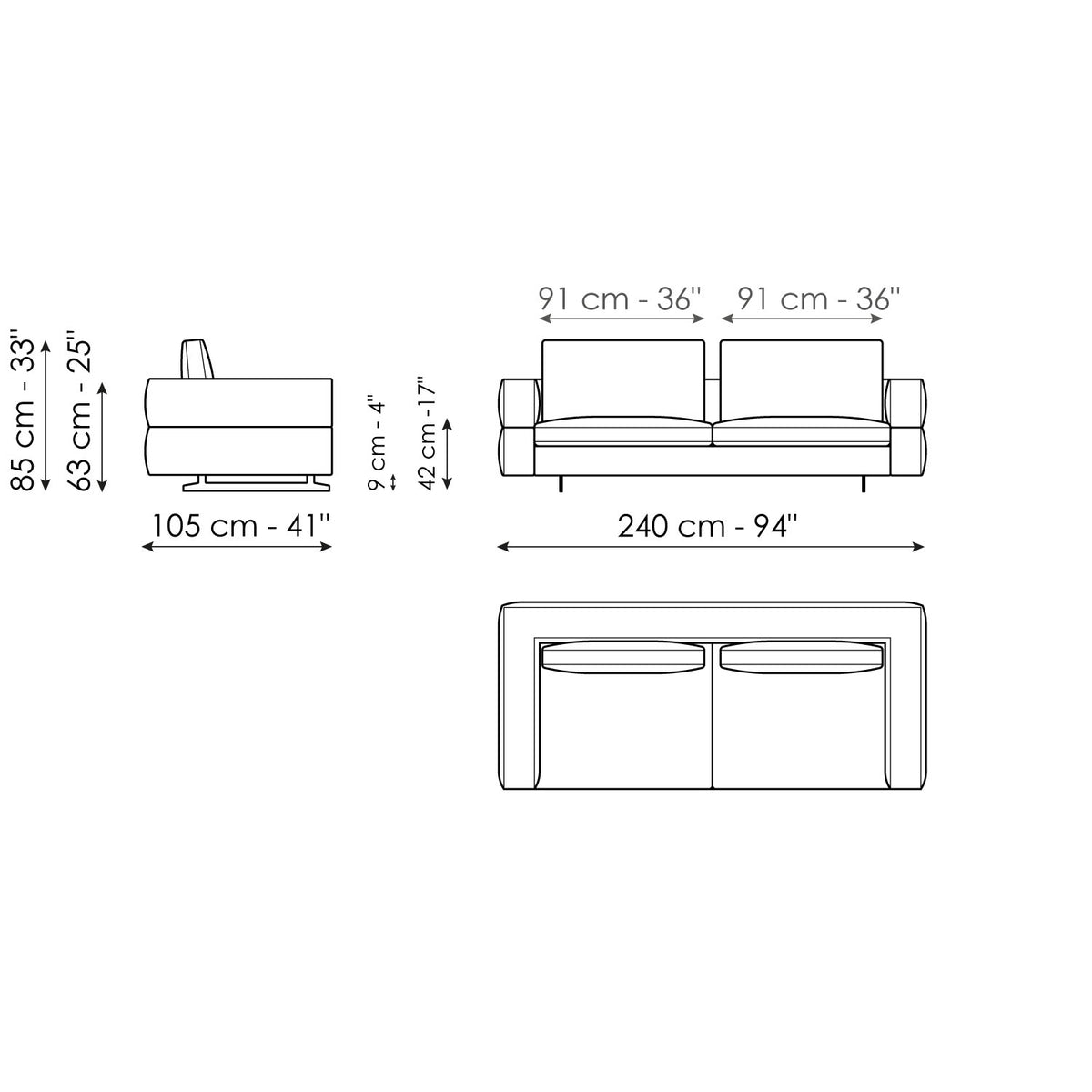 Bonaldo Ever More - Sofa 240 - size drawing