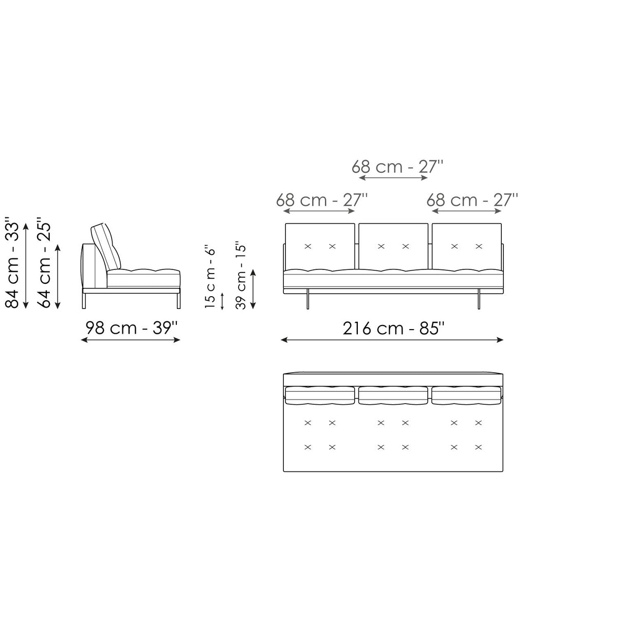 Bonaldo Maximilian - Center section 216 - size drawing