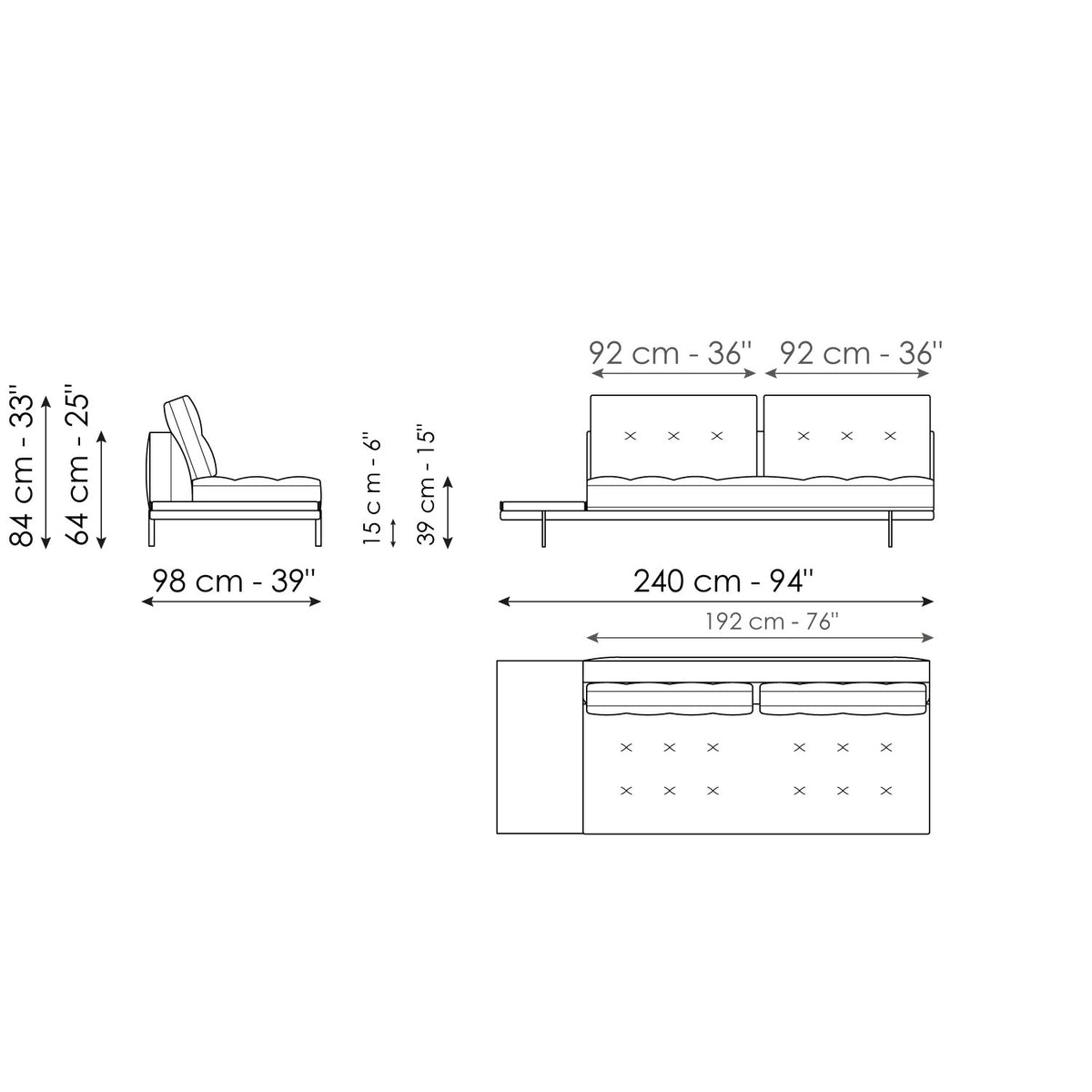 Bonaldo Maximilian - Central section with tray 240 - dimension drawing