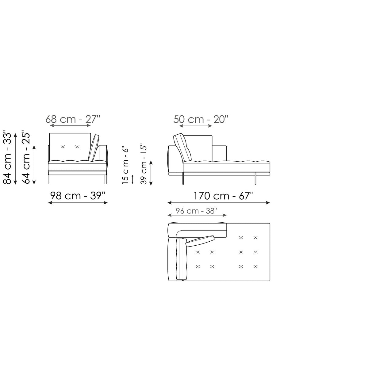 Bonaldo Maximilian - Chaise longue - size drawing