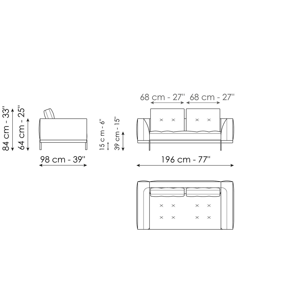 Bonaldo Maximilian - Sofa 196 - size drawing