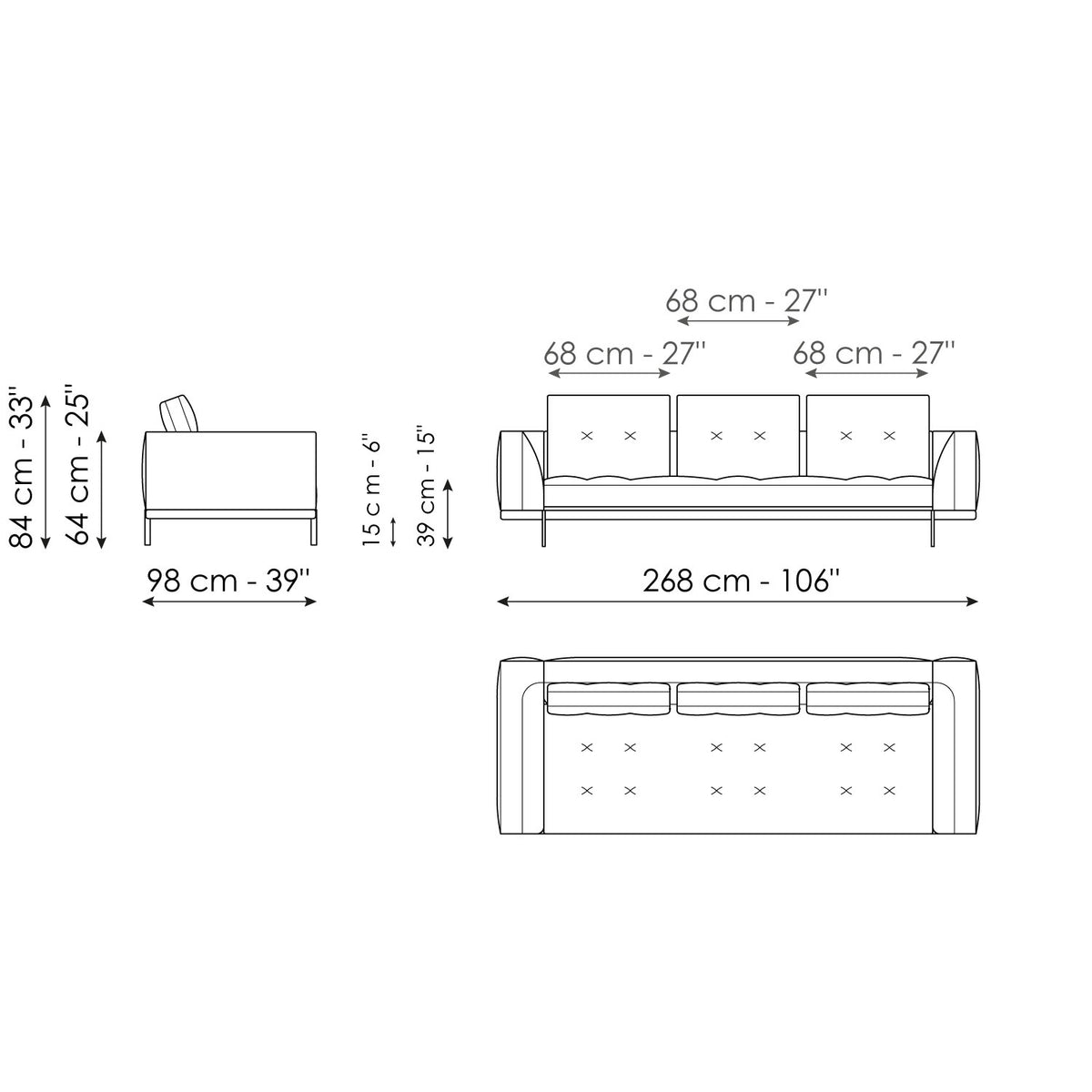 Bonaldo Maximilian - Sofa 268 - size drawing