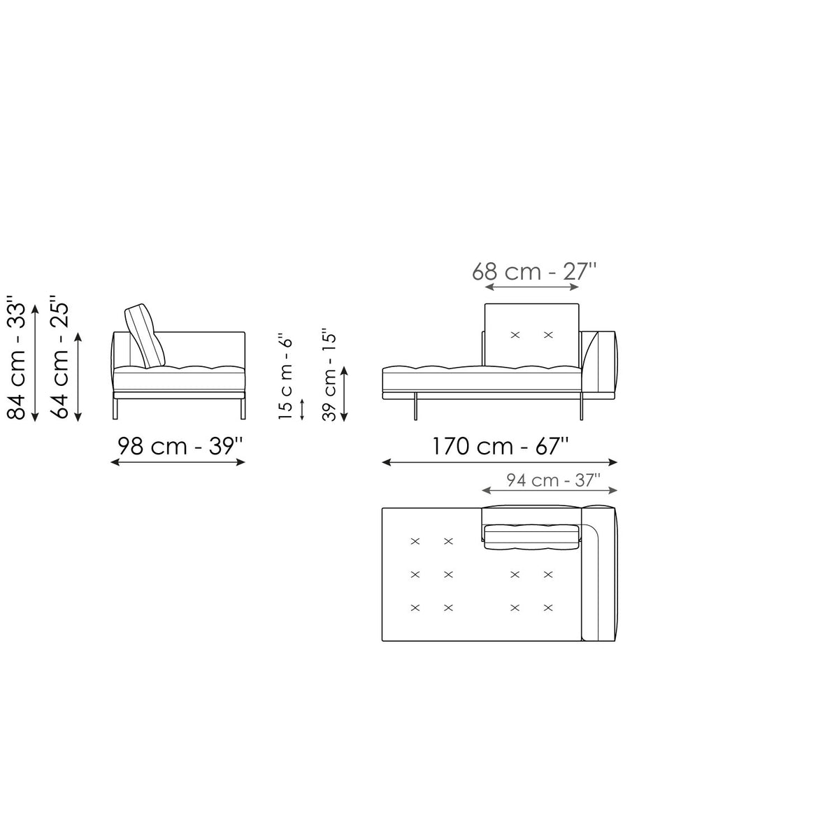Bonaldo Maximilian - Dormeuse 170 - size drawing