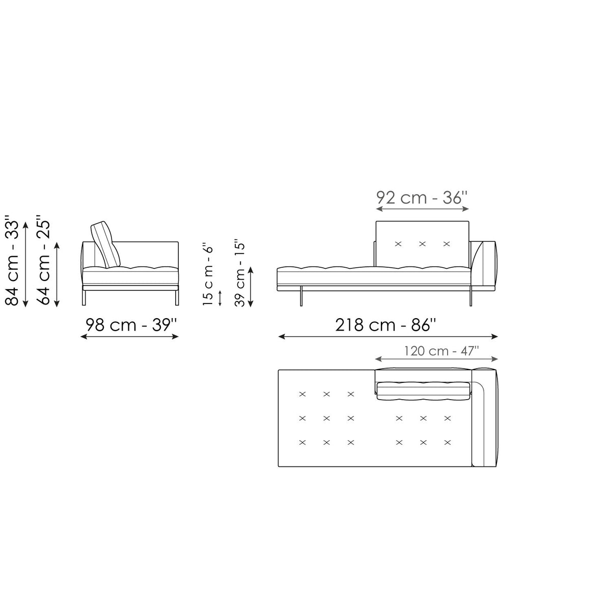 Bonaldo Maximilian - Dormeuse 218 - size drawing