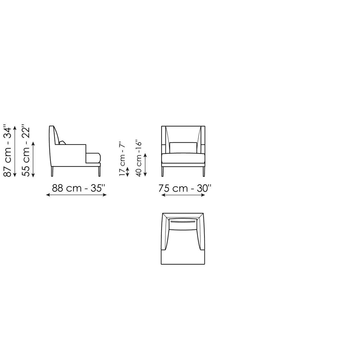 Bonaldo Paraiso - Armchair H 87 - size drawing