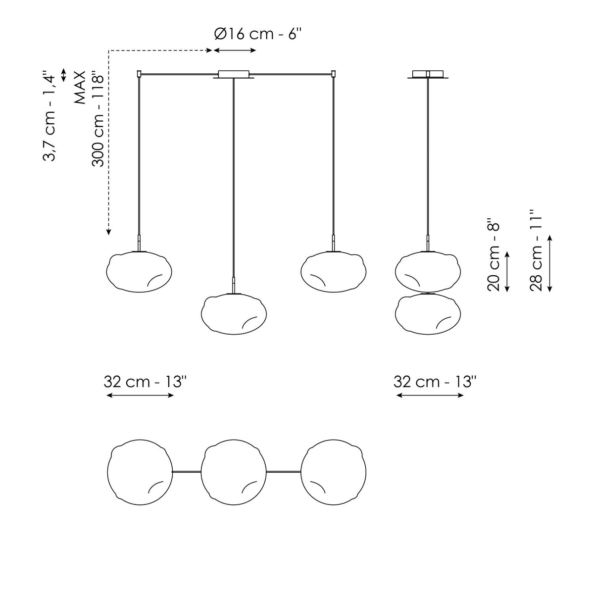 Bonaldo Pepita - Pepita - 3 lights - dimension drawing