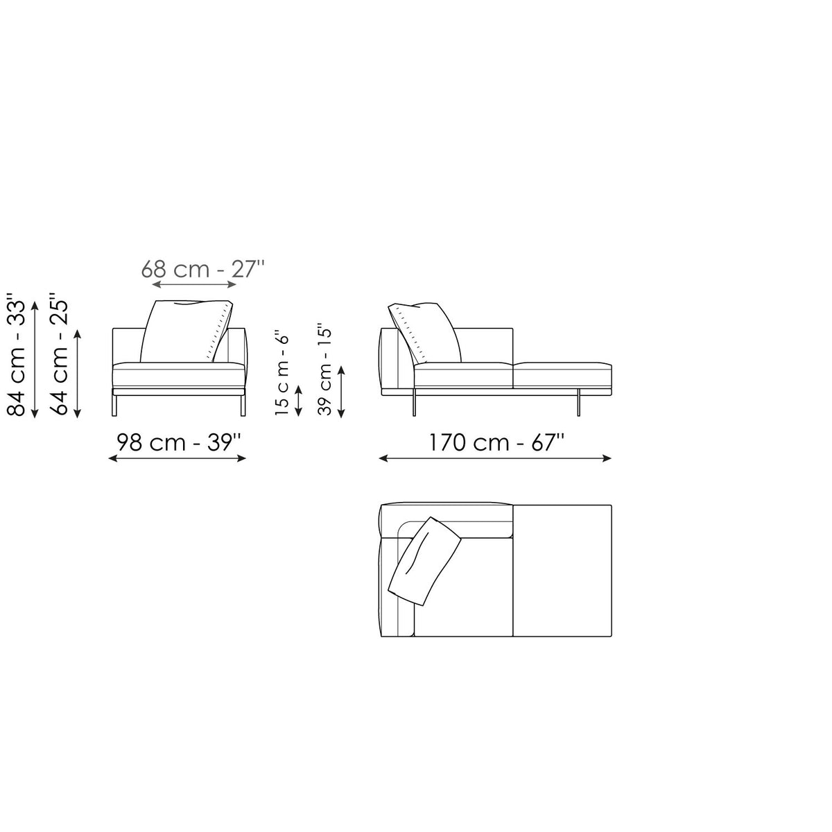 Bonaldo Phil - Chaise longue - size drawing