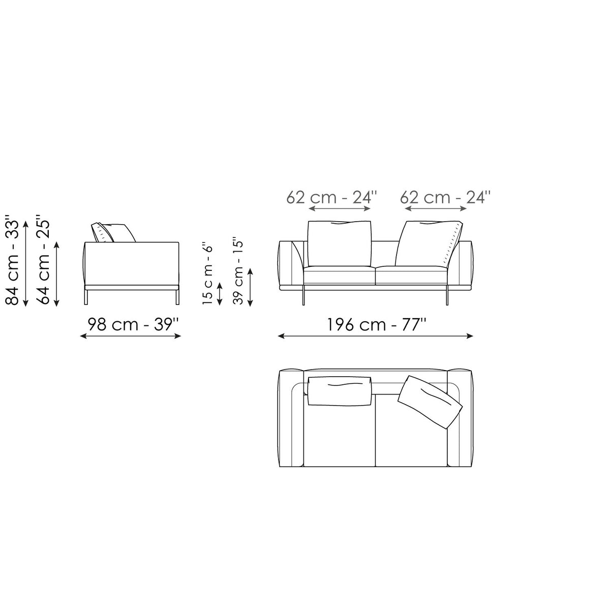 Bonaldo Phil - Sofa 196 - size drawing