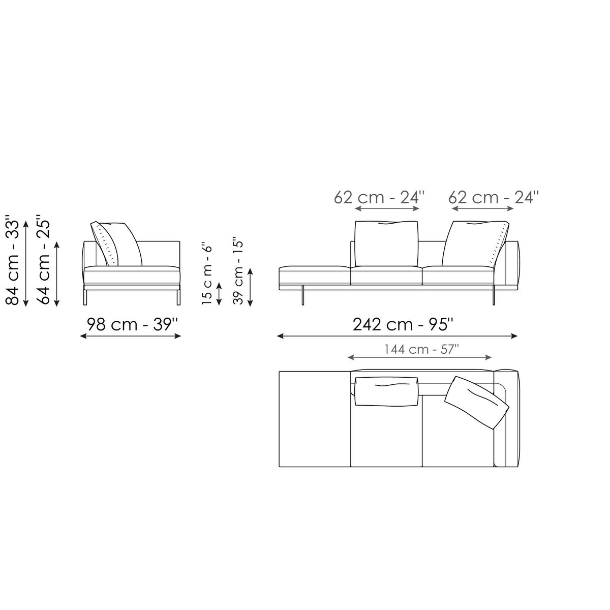 Bonaldo Phil - Dormeuse 242 - size drawing