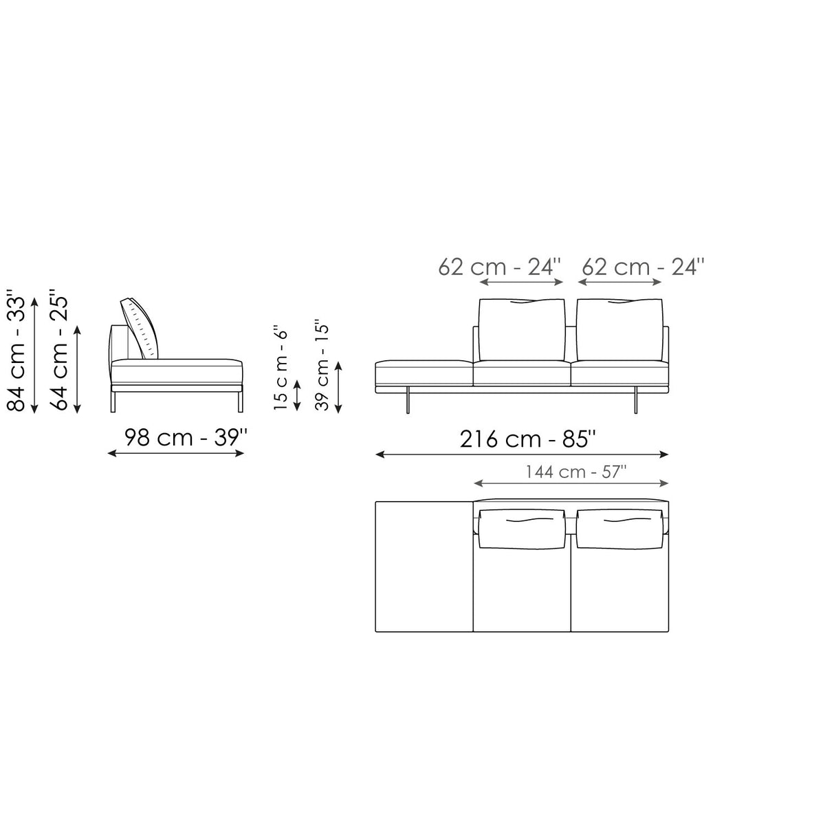 Bonaldo Phil - Penisola 216 - size drawing