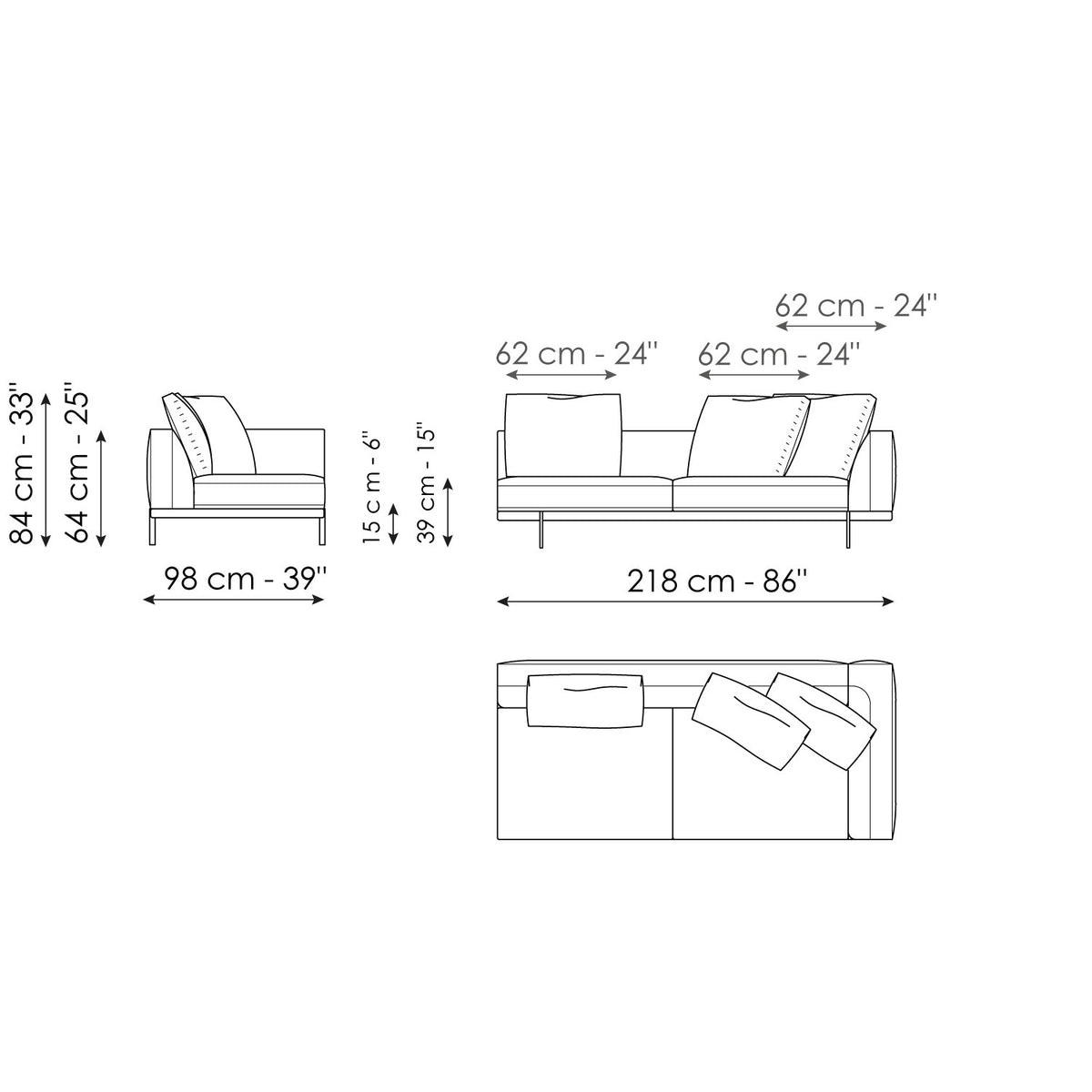Bonaldo Phil - End section sofa 218 - size drawing