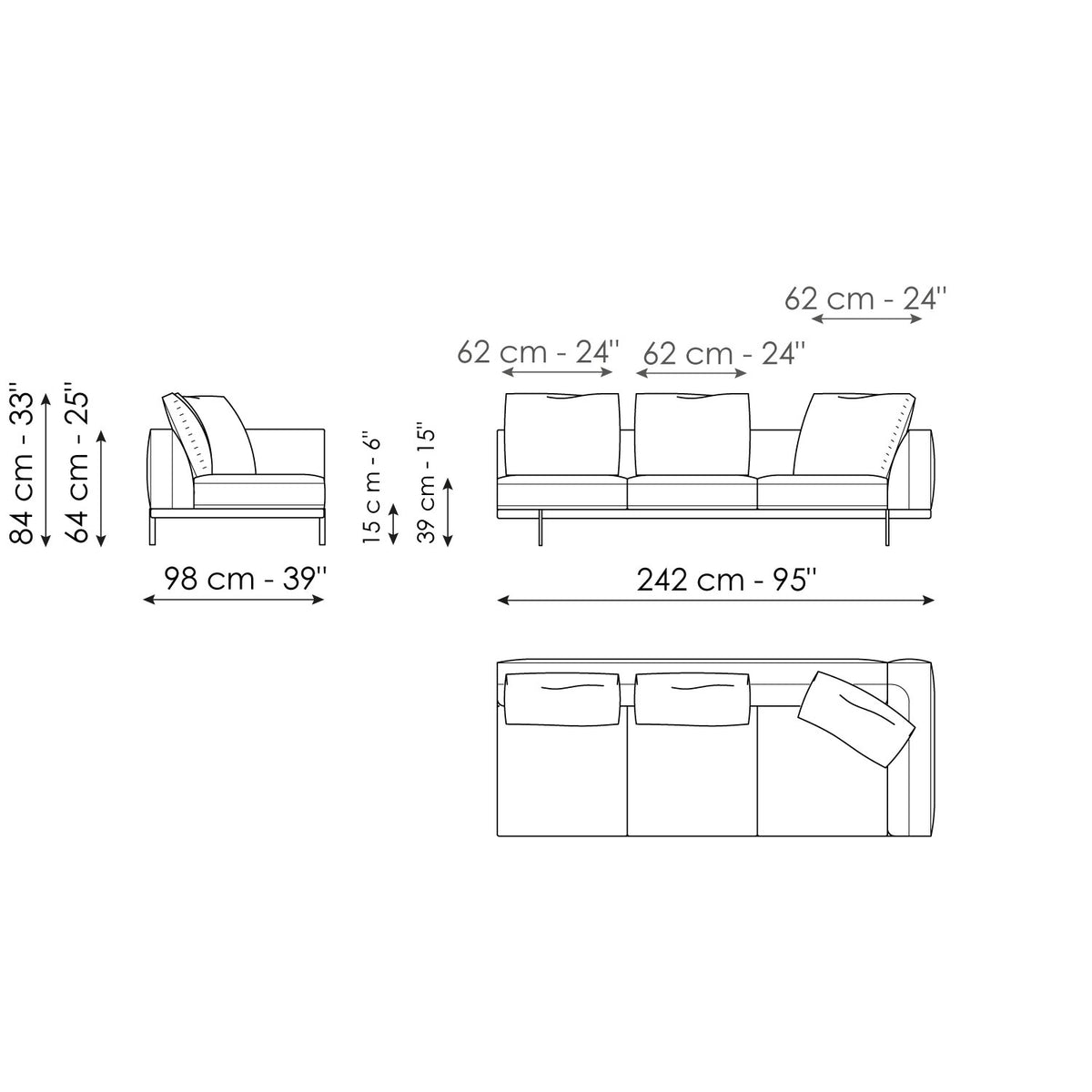 Bonaldo Phil - End section sofa 242 - size drawing