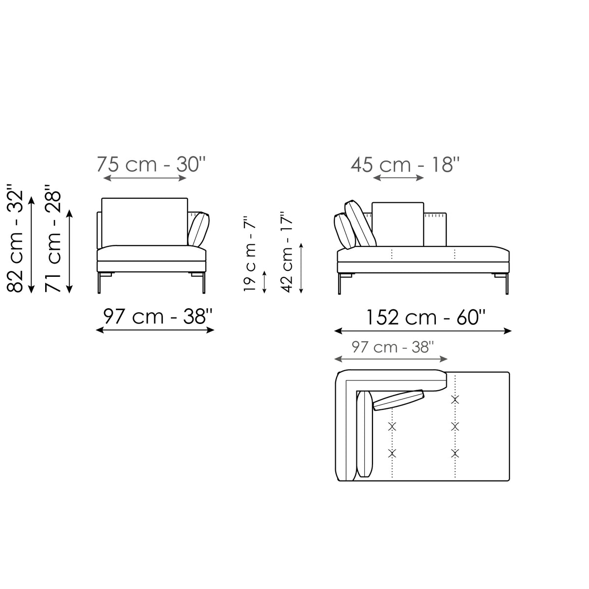 Bonaldo Aliante - Chaise longue - size drawing