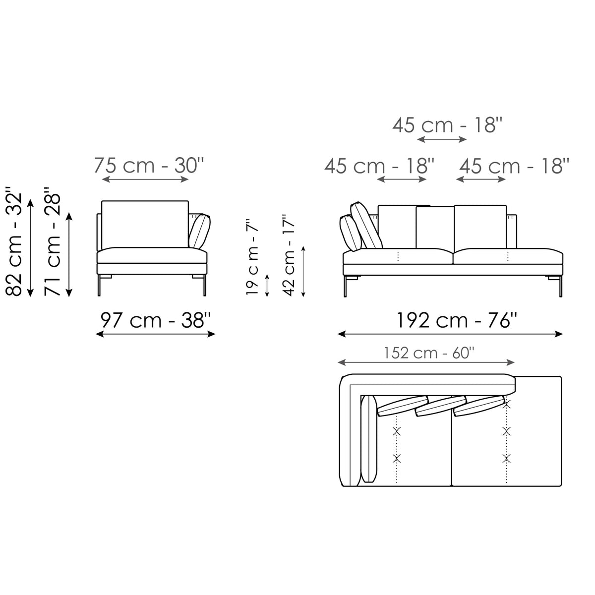 Bonaldo Aliante - Meridiana - size drawing