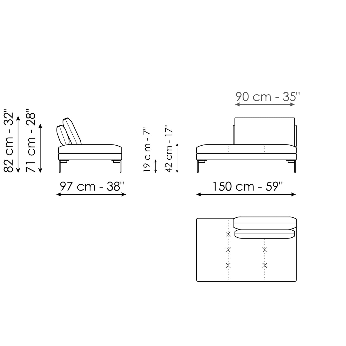 Bonaldo Aliante - Penisola 150 - size drawing