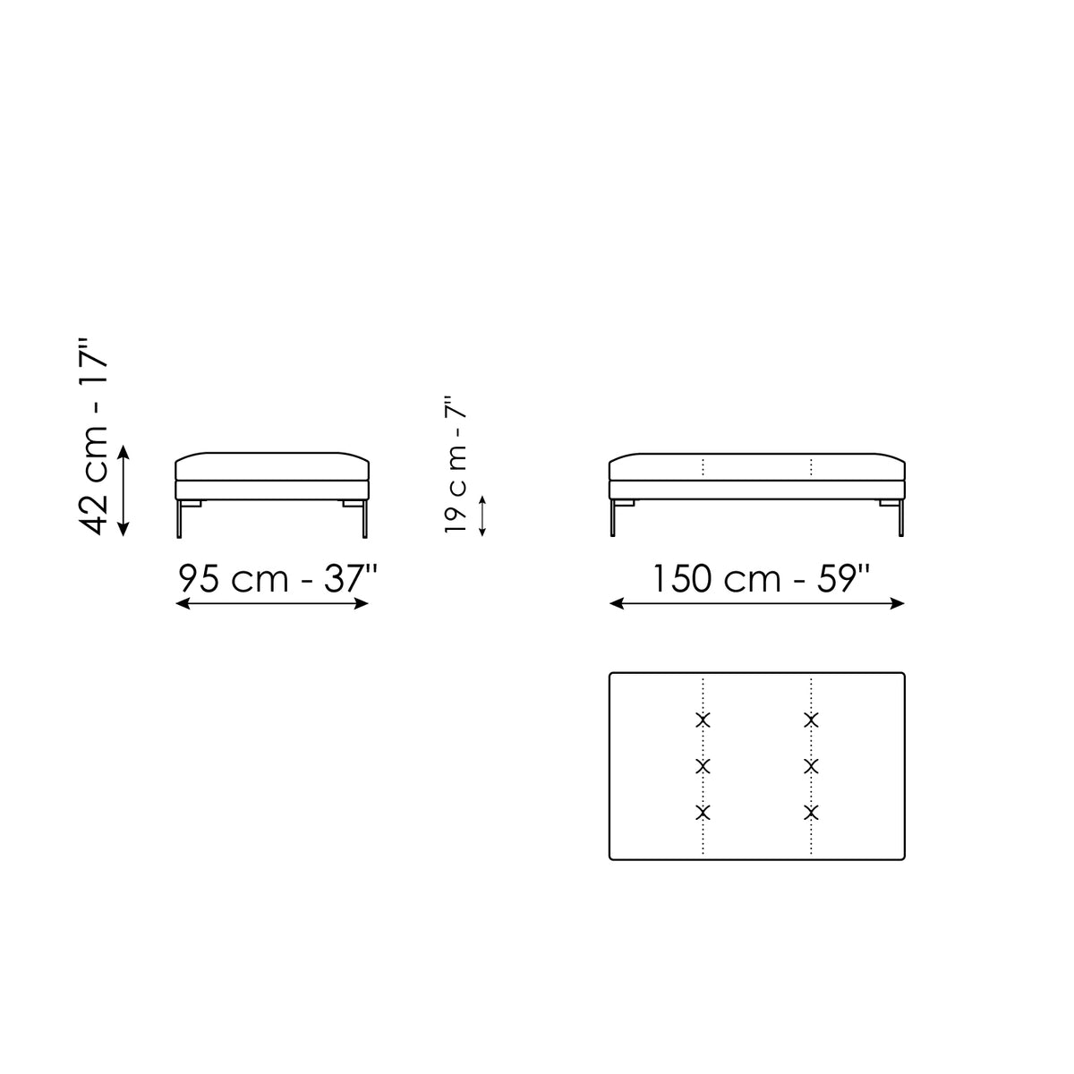 Bonaldo Aliante - Pouf 150 x 95 - size drawing