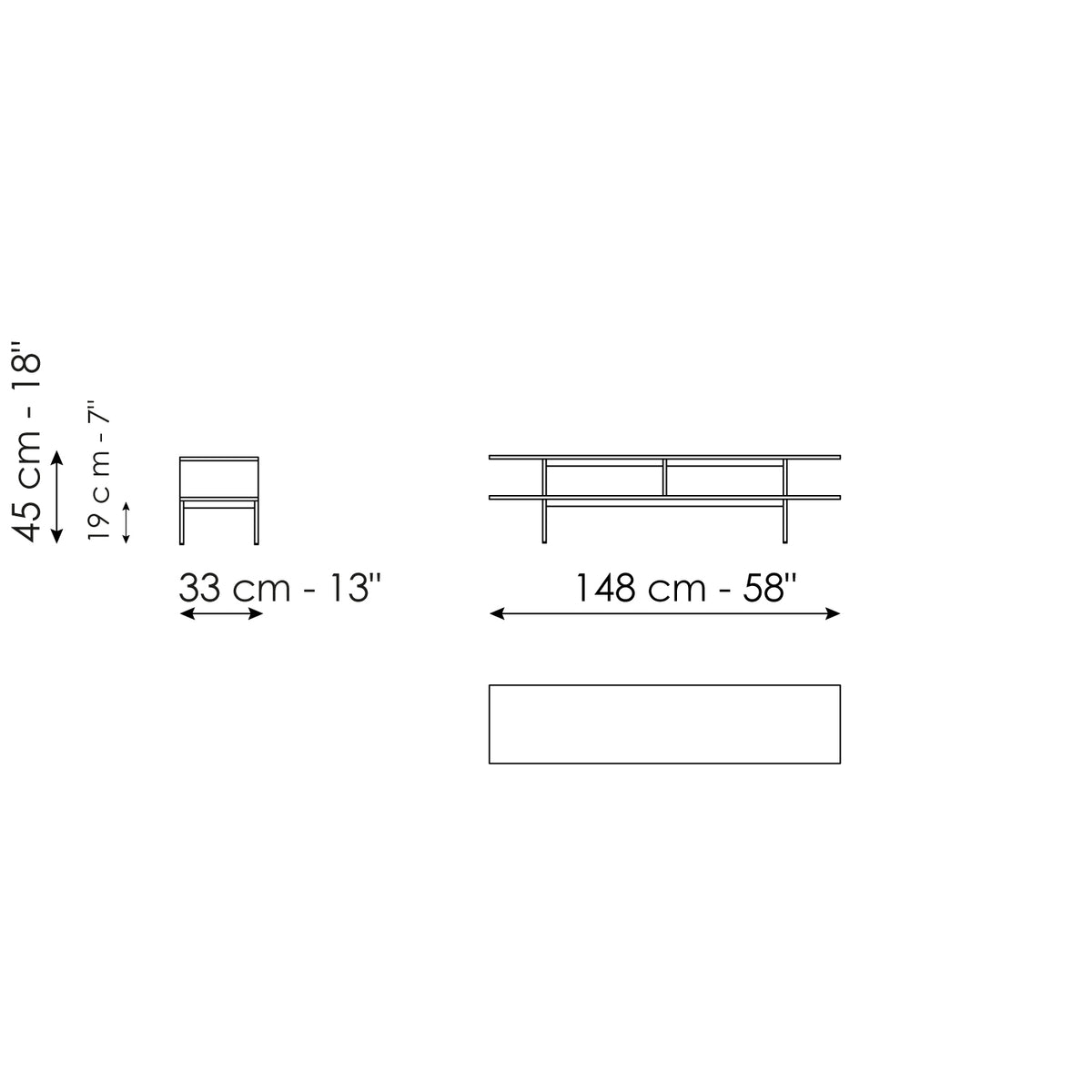 Bonaldo Aliante - Coffe table 148 x 33 - size drawing