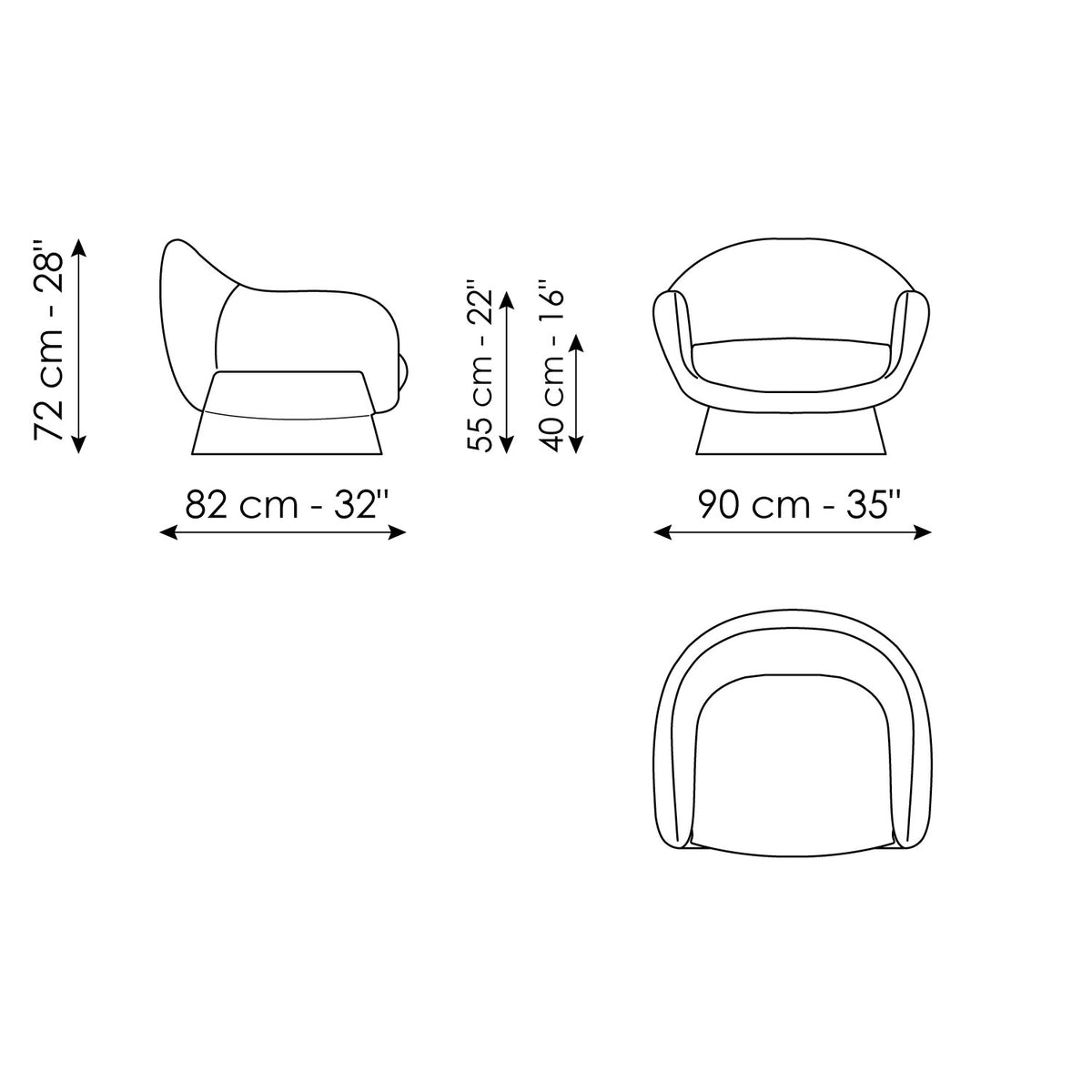 Boolean armchair with covered base