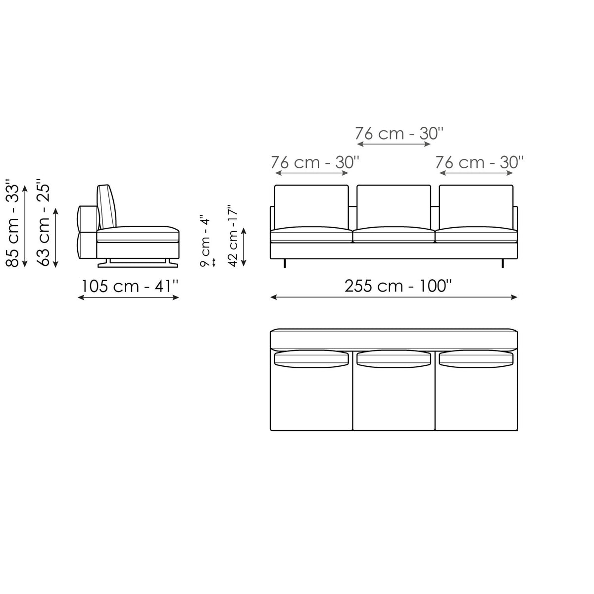 Bonaldo Ever More - Central section 255 - dimension drawing