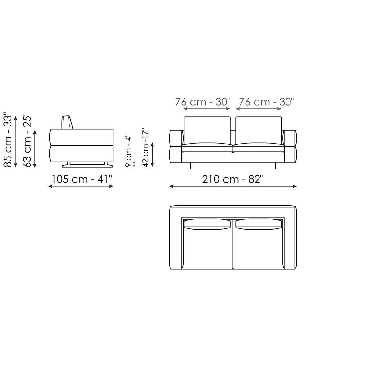 Bonaldo Ever More - Sofa 210 - size drawing