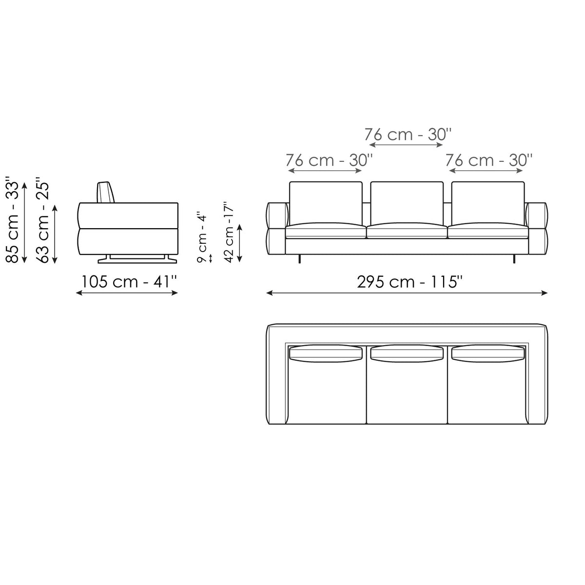 Bonaldo Ever More - Sofa 295 - size drawing