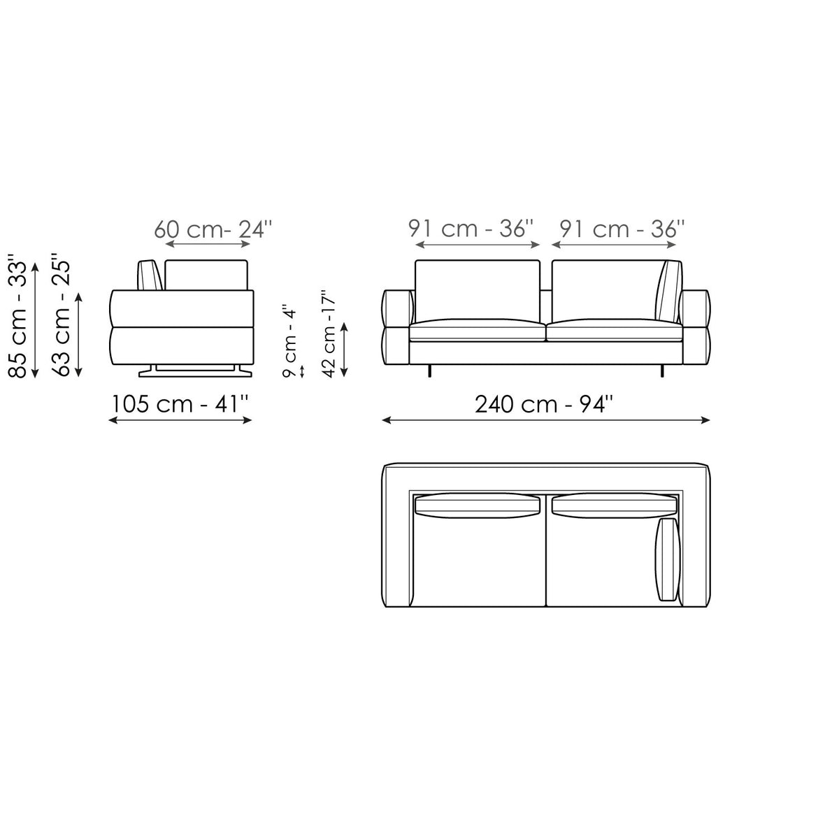 Bonaldo Ever More - Corner sofa 240 - size drawing