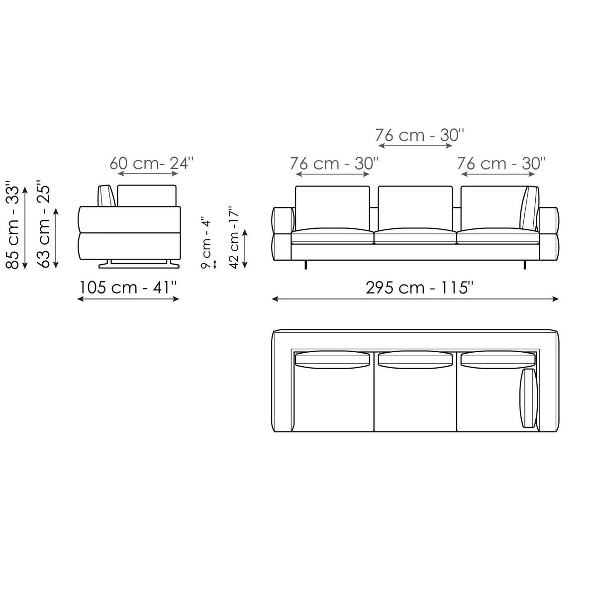 Bonaldo Ever More - Corner sofa 295 - size drawing