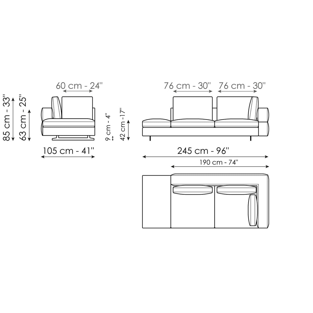 Bonaldo Ever More - Meridiana - size drawing