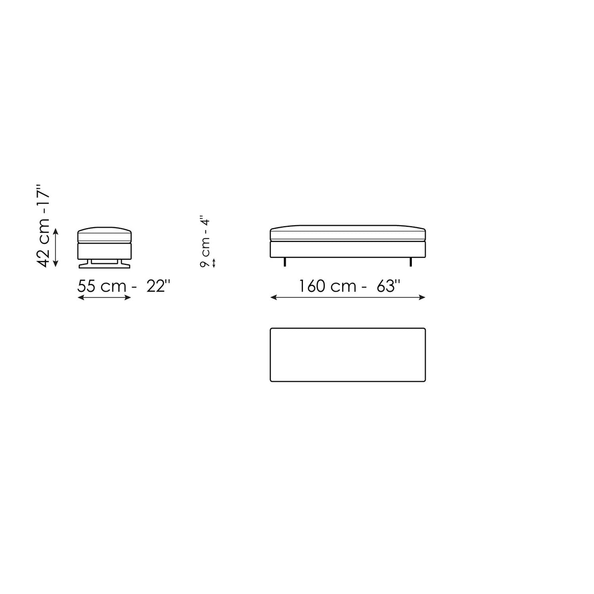 Bonaldo Ever More - Pouf 160 x 55 - size drawing