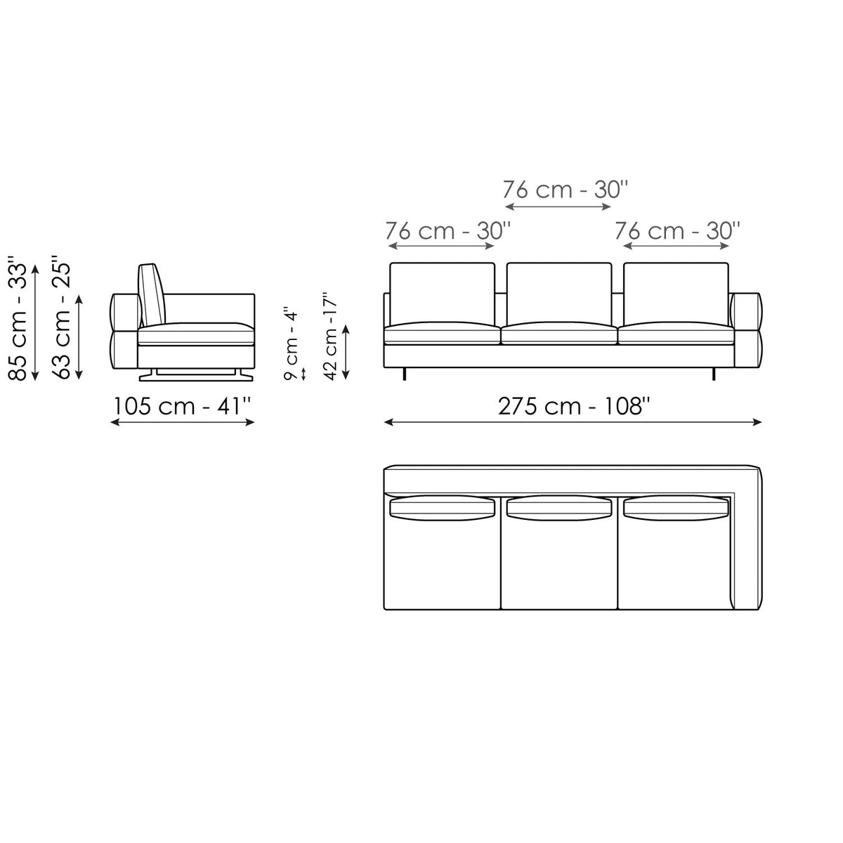 Bonaldo Ever More - End section sofa 275 - size drawing