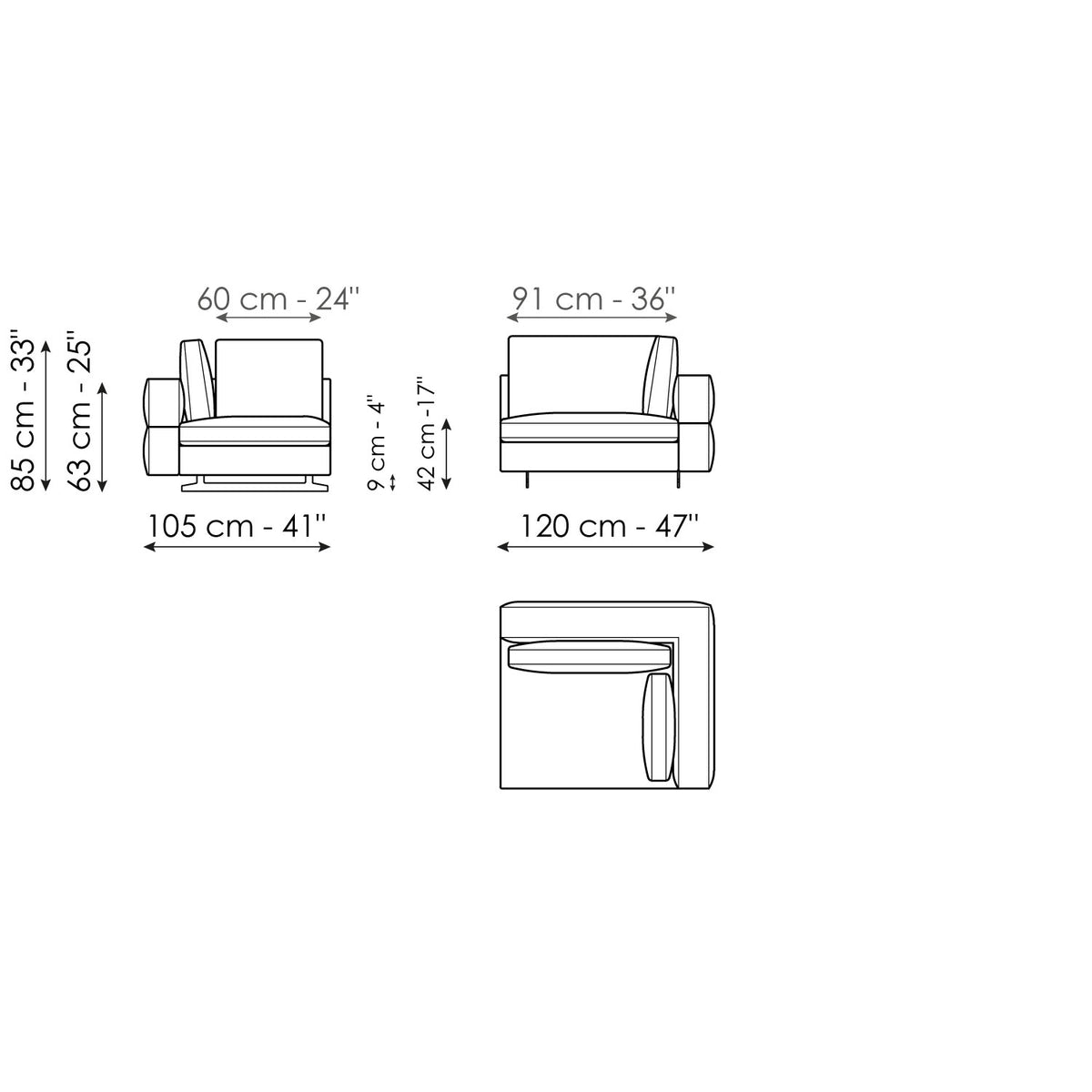 Bonaldo Ever More - End section corner sofa 120 - size drawing