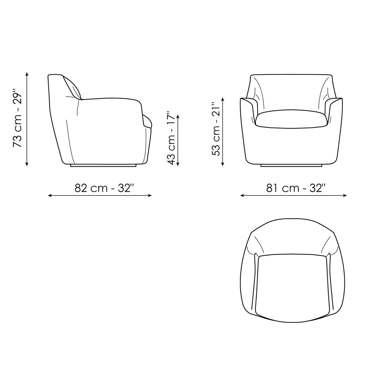 Bonaldo Kitai - Kitai - swivel base - dimension drawing