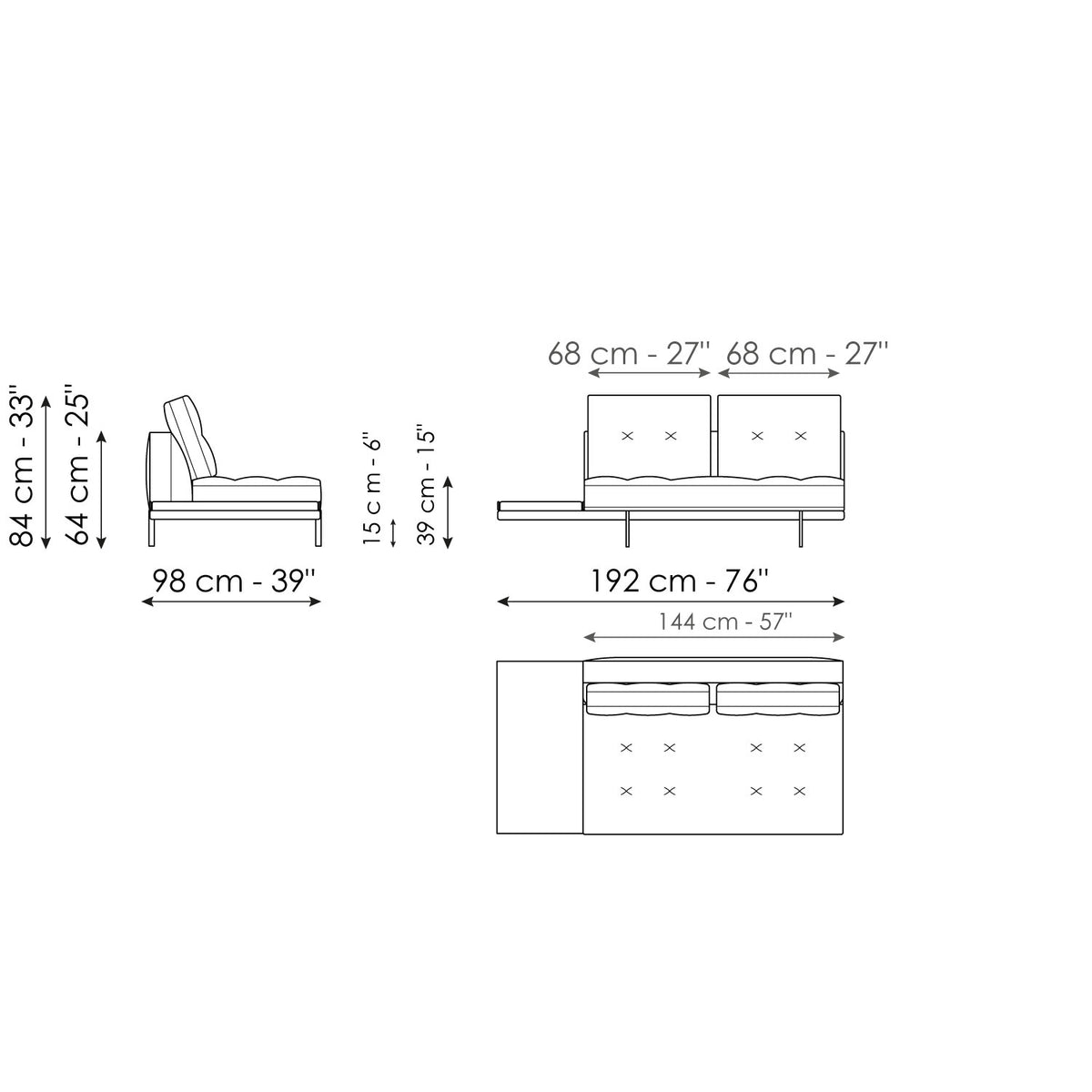 Bonaldo Maximilian - Central section with tray 192 - dimension drawing