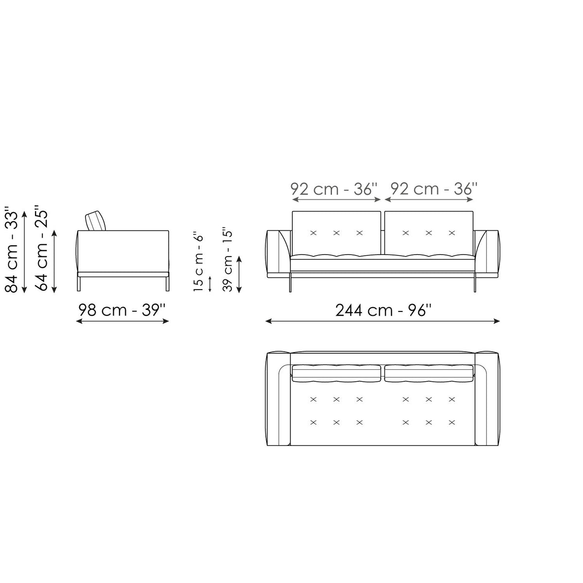 Bonaldo Maximilian - Sofa 244 - size drawing