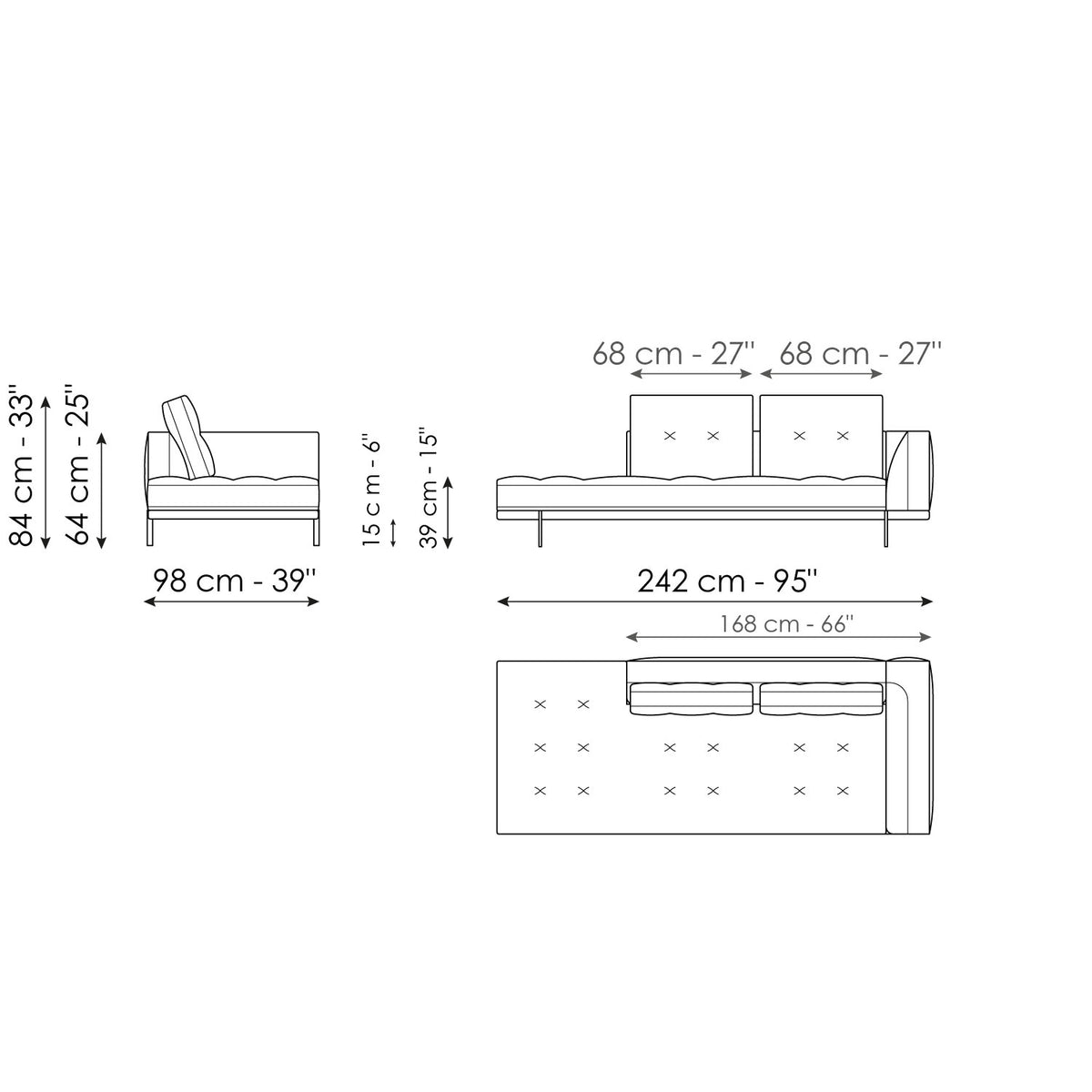 Bonaldo Maximilian - Dormeuse 242 - size drawing