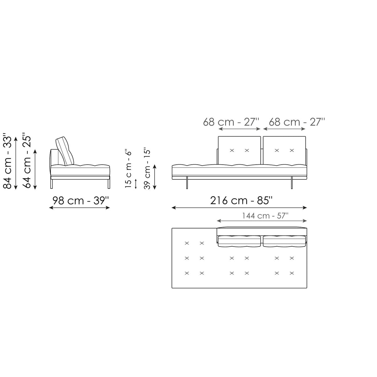 Bonaldo Maximilian - Penisola 216 - size drawing