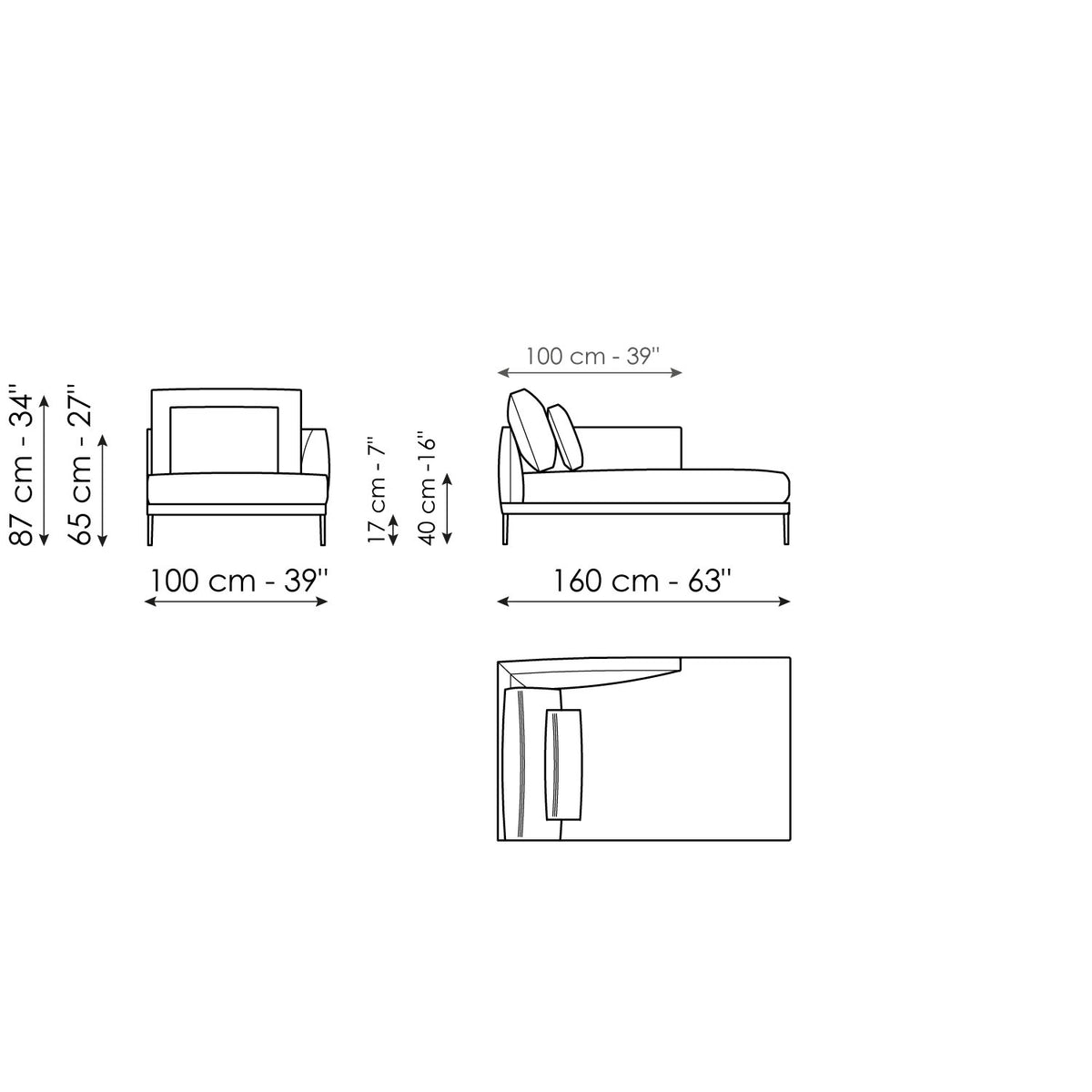 Bonaldo Paraiso - Chaise longue - dimension drawing