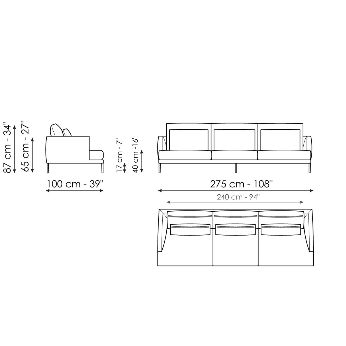 Bonaldo Paraiso - Sofa 275 - size drawing
