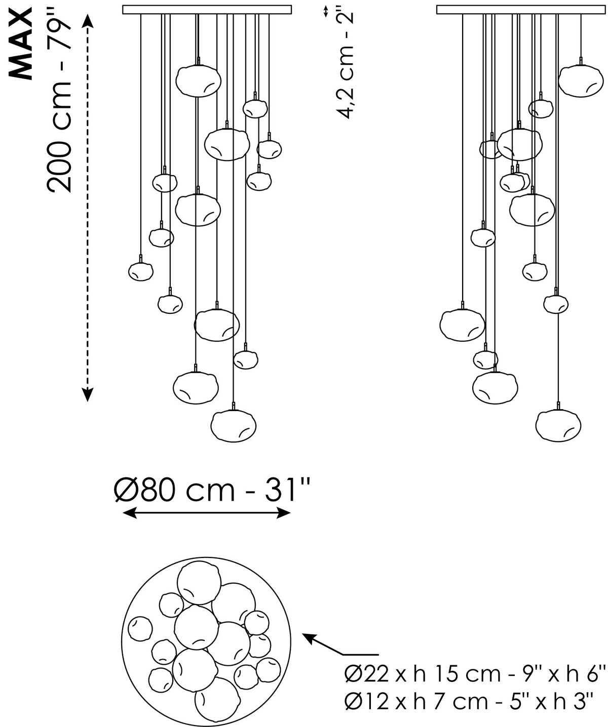 Bonaldo Pepita - Pepita - 14 lights - dimension drawing