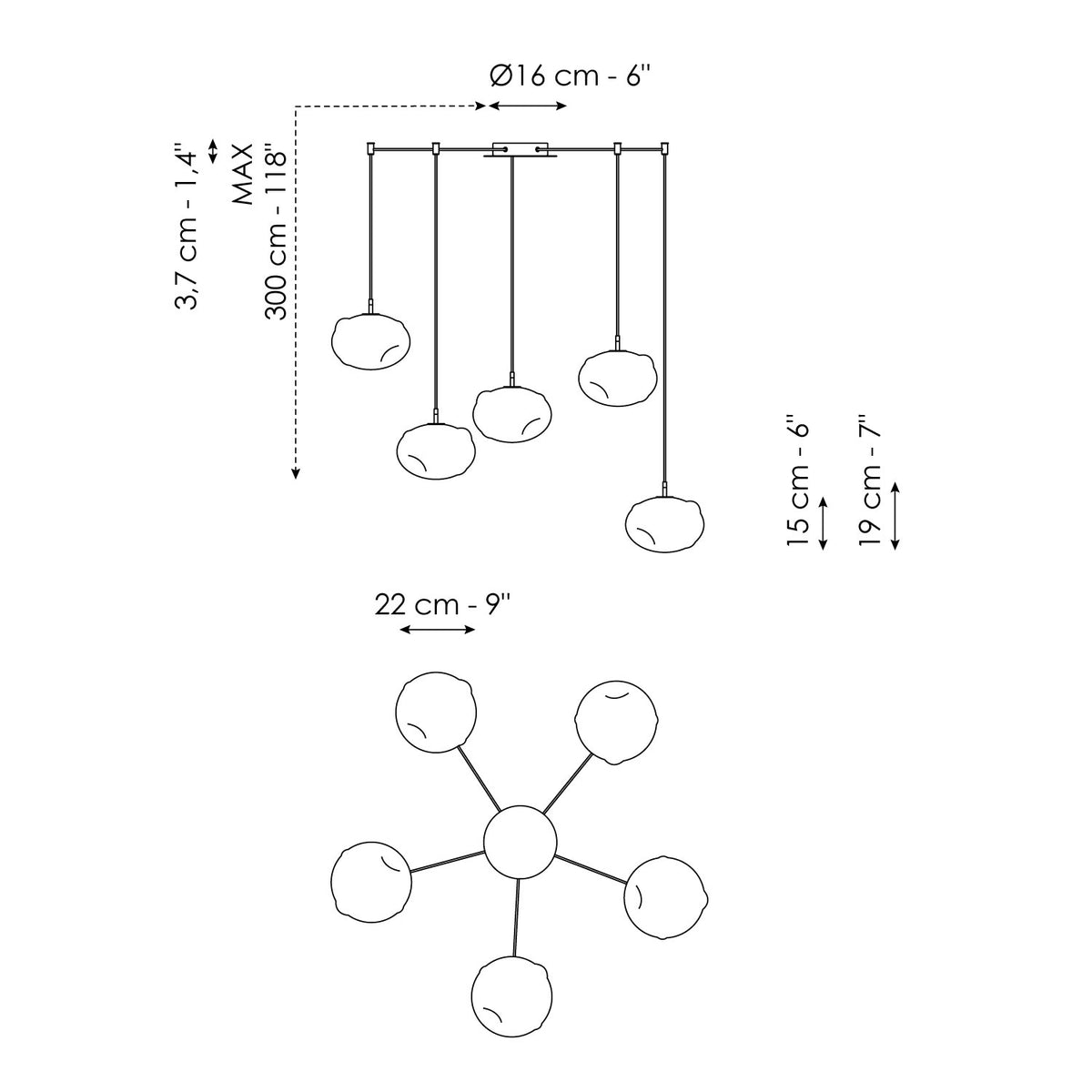 Bonaldo Pepita - Pepita - 5 lights - dimension drawing