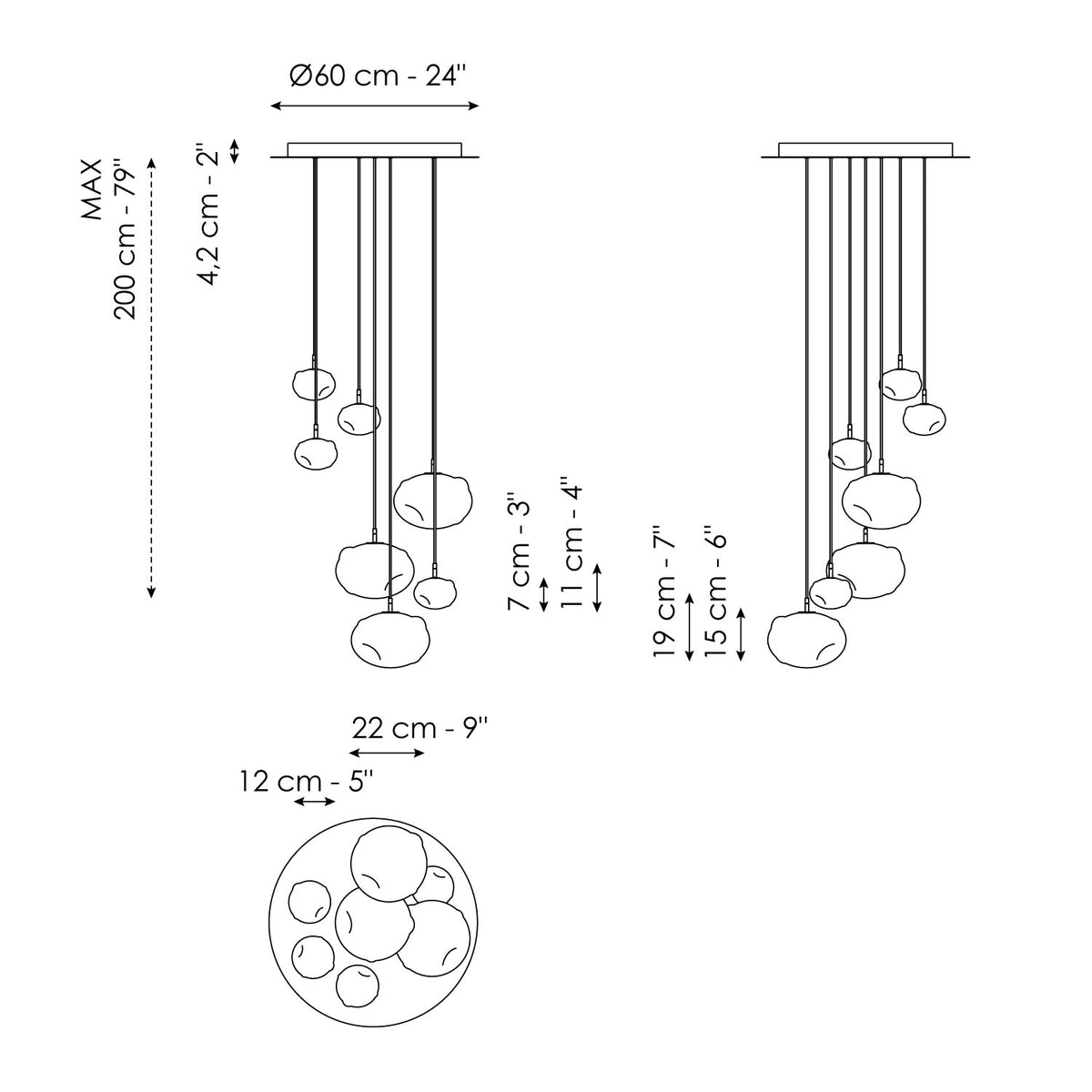 Bonaldo Pepita - Pepita - 7 lights - dimension drawing