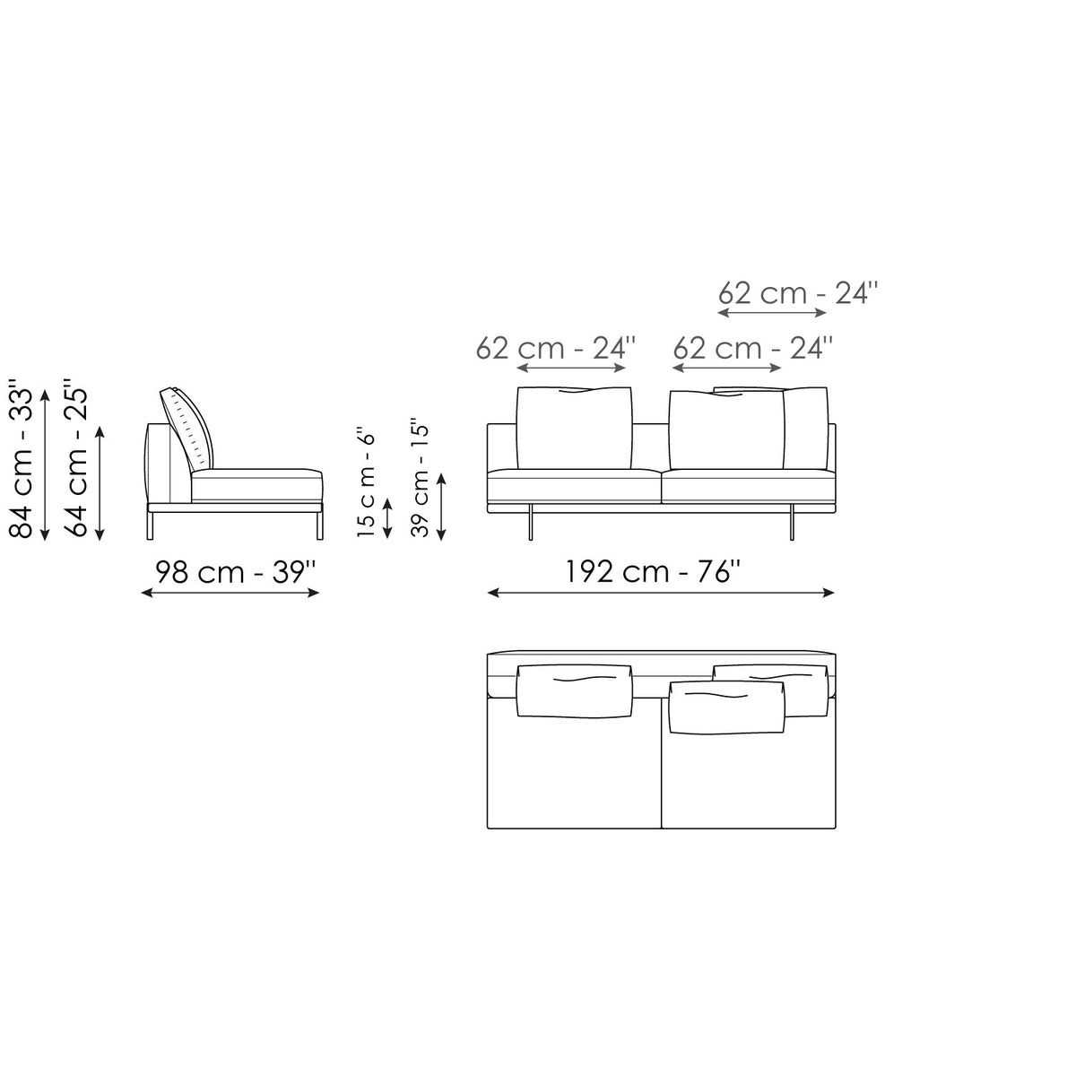 Bonaldo Phil - Center section 192 - size drawing