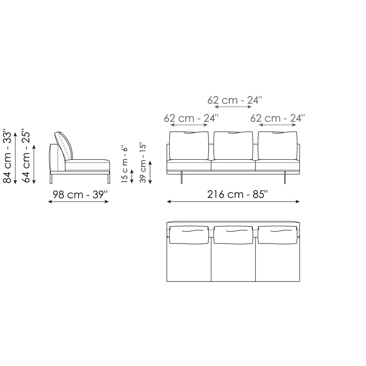 Bonaldo Phil - Center section 216 - size drawing