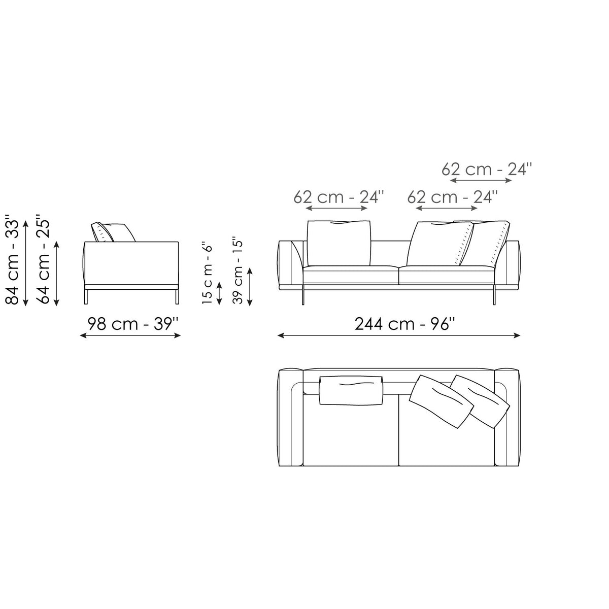 Bonaldo Phil - Sofa  244 - size drawing
